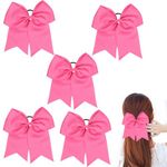 Large Cheer Hair Bows, 5 Pcs Baby Pink Hair Tie for Girls Ponytail Holder Grosgrain Ribbon Cheerleading Bows Elastic Hair Tie Bands for Girls Teens Softball Cheerleader Sports (Pink)