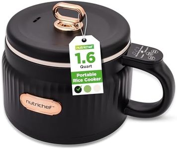 NutriChef 1.6 QT Portable Electric Rice Cooker & Lunch Maker | Multi-Functional & Non-Stick Ceramic Coating | Digital Control Panel | 6 Cook Functions: Rice, Soup, Stew, Porridge & More | Black