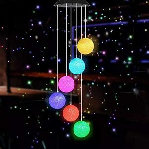 MorTime LED Solar Crystal Ball Wind Chime, 25" Mobile Hanging Wind Chime for Home Garden Decoration, Automatic Light Changing Color