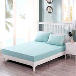 Tache Cotton Blue Fitted Sheet and Pillowcase - 2-Pieces Soothing Pastel Light Seafoam Luxuriously Soft Fits 14" Mattress Deep Pocket Bed Sheet - Twin