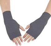 DWE Cashmere Fingerless Gloves,Black Half Fingerless Thumb Hole Warm Gloves (Dark Gray)(Size: One Size)