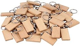Ahvqevn 50 Blank Wooden Keychain Rectangular Engraving Key ID Can Be Engraved DIY