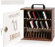 Echaprey Cell Phone Holder Classroom Adjustable 33 Slots Pocket Chart Wooden Cell Phone Storage Cabinet with Handle and Lock Desktop Cell Phone Holder for Classroom Office (Black Walnut)