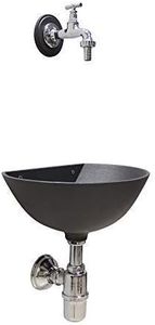 FONDERIA BONGIOVANNI Fontana a Muro Modello 600 Colore ghisa con Rubinetto 195 e sifone in Ottone Cromato per casa e Giardino