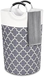 Silkglory Panier a Linge,82L Grand Panier à Linge Sale Pliable Imperméable avec Poignée en Mousse d'Aluminium Panier à Linge Rond Gain de Place pour Salle de Bain, Maison - Gris