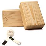 The Gym Bucket Yoga Wooden Block, Yoga Pilates Brick, Yoga Support for Decent Poses (Solid) (2 PC YOGA BLOCKS + 1 PC YOGA BELT)