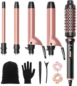 Wavytalk 5 in 1 Curling Iron,Curling Iron Set with Heated Round Brush and 4 Interchangeable Ceramic Curling Wand(0.5”-1.25"), Instant Heat Up,Dual Voltage Hair Curler