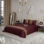 Stoa Paris Bedsheets for Double Size Bed, Satin Bedsheet Set, Premium Bedding Set with Pillow Cover, Diwali Decoration, Home Decor Gifting, Royal Treasures Aesthetic Bedspread, Wine Color