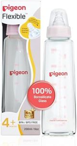 Pigeon Flexible Glass Nursing/Feeding Bottle with Added Nipple M,for 4+ Month Babies,Borosilicate Nursing/Feeding Bottle for Babies,BPA Free,BPS Free,Pink,240 ml