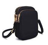 Ecohaso Women Cross Body Phone Bag, Ladies Shoulder Bags Wallet Wristlet Handbags Waterproof Nylon Mini 3 Layers Zipper Multifunctional Pouch Bag with Adjustable Strap (Black)