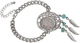 American Coin Treasures Buffalo Nickel Dream Catcher Coin Bracelet | Turquoise Beads | Cable Bracelet, Extender, Lobster Claw Clasp | Certificate of Authenticity