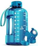 AQUAFIT 2l Water Bottle with Straw - Half Gallon Water Bottle - Motivational Gym Water Bottles 2l - 2 Liter Water Bottle Time Marker - Half Gallon Water Jug 64 oz - Large Water Bottle Teal