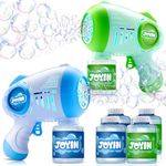 JOYIN 2 Packs Bubble Guns with 4 Bottles Bubble Solution, 10 Holes Light Up Automatic Bubble Machine Gun for Kids, Adults, Summer Toys, Easter Basket Stuffers, Birthday Gift, Bubbles Party Favors