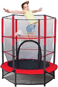 55'' Kids Trampoline Large Trampoline for Kids Foldable Fitness Bouncer with Safety Enclosure Net and Pad Bulit-in Zipper Frame Cover Heavy Duty Steel Jumping Training Indoor Outdoor Activities (red)