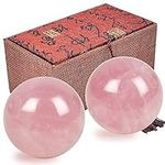 juanxian 2Pcs Rose Quartz Massage Balls 1.57in w Gift Box Hand Rolling Balls Exercise Fitness Ball Muscle Stretch Handball Acupoint Massagers Health Care Tool