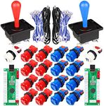 EG STARTS 2 Player Arcade Game DIY Kits Ellipse Oval Happ Type Joystick Hanlde + 18x American Style Arcade Buttons 1 / 2 Player Start Push Button (Red & Blue)