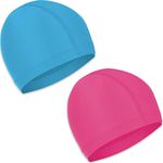 2 Pcs Elastic Swim Caps Comfortable Non-slip Fabric Swimming Hat Lightweight Bathing Caps for Women Men Kids to Swimming (Sky Blue, Rose Pink)