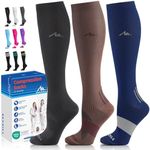 NEWZILL Medical Compression Socks for Women & Men Circulation 20-30 mmHg, Best for Running Athletic Hiking Travel Flight Nurses 3-Pairs Blk/Blu/Brn XXL