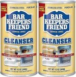 2x Bar Keepers Friend Cleanser and Powder, 12oz (340 grams) Clean, Restore Polish Limescale Soap scum Stubborn Rust Tough grease. Restores shine stainless steel porcelain Water spots Mineral deposits.