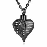 shajwo Cremation Jewelry Angel Wing Heart Urn Necklace for Ashes for Women Men Memorial Keepsake Human Pendant,Black