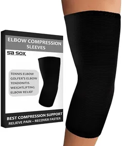 SB SOX Compression Elbow Brace (Pair) - Great Support That Stays in Place - for Tennis Elbow, Tendonitis, Arthritis, Golfers Elbow - Perfect for Weightlifting, Sports, Any Use (Solid Black, Small)