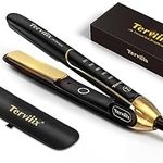 Terviiix 100% Titanium Hair Straighteners, 24K Salon Professional Flat Iron and Curler 2 in 1, Non-Snagging Straightening Iron for One Swipe, 15s Ultra Fast Heating, Dual Voltage, Auto Off, (UK Plug)