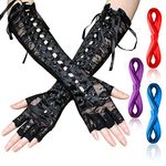 Lace Up Fingerless Gloves Elbow Gloves Goth Punk Arm Warmer Cosplay Assecories for Women (Style A)