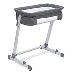 Simmons Kids By The Bed City Sleeper Bassinet - Adjustable Height Portable Crib with Wheels & Airflow Mesh, Grey Tweed