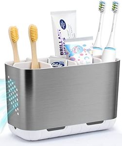 Richenda Toothbrush Holders with Adjustable Dividers, Detachable Toothbrush and Toothpaste Storage Organizer Caddy for Bathroom Vanity,Countertop,Anti-Slip Electric Toothbrush Holders for Kids Family