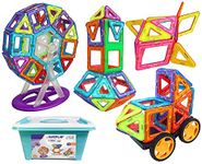 Toyshine 126 Pcs Plastic Magnetic Tiles with Container, Building Blocks Construction Set Educational Stacking Toys - Indian