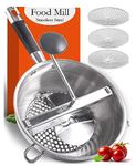 Food Mill Stainless Steel with 3 Discs - Best Rotary Food Mills for Tomato Sauce, Potatoes, Baby Food or Canning - Soft Silicone Handle and Dishwasher Safe - Includes 21 Digital Recipes with Videos