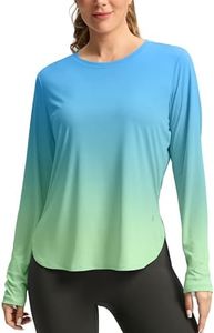 Women's Sun Shirts UPF 50+ Long Sleeve UV Protection Shirt Lightweight Quick Dry Workout Hiking Tops for Women(Green/Yellow Gradient,XXL)