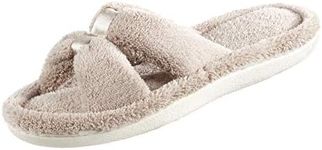 isotoner Women's Signature X-Slide Slipper, Satin Trim with Memory Foam, Taupe, 9.5-10