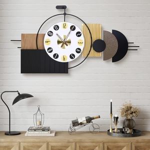 Anmotpe Oversized Modern Wall Clocks-Large Geometric Dial Wall Clock Battery Operated,Wood Metal Frame Big Clock Silent Non Ticking,for Living Room, Bedroom,Kitchen,Farmhouse,Office -42X21.6 Inch