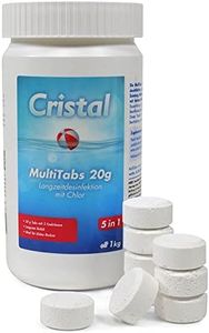 CRISTAL 5 in 1 MultiTabs Chlor 1 kg - 20 g Multifunktionstablette - Langsam löslich Langzeitdesinfektion Algenvernichtung Trübungsentfernung Chlorstabilisierung Härtestabilisator