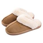 Misolin Womens Slipper Memory Foam Fluffy Slip-on House Suede Fur Lined/Anti-Skid Sole, Indoor & Outdoor Light Brown 5.5/6.5 UK, Light Brown