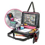 Kids Car Seat Travel Tray Toddler Snack and Play Lap Tray Featuring Unique Fold-in “No Need to Unload Again” Side Pockets with Zipper by BE Family Travel (Pink)