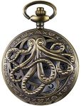 Tiong Vintage Octopus Hollow Quartz Pocket Watch Steampunk Bronze Pocket Watch with Necklace Gift for Men