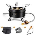 Odoland 11000W Camping Gas Stove Windproof Adjustable Lightweight Backpacking Stove Burner Portable Camp Propane Stove for Outdoor Camping Hiking,Black