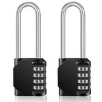 ZHEGE Combination Padlocks Long Shackle, Outdoor Padlocks Heavy Duty and Weatherproof for Fence Gate, Shed, Hasp, 4 Digit Code Padlock for Gym Locker, School Locker, Toolbox (2 Pack, Black)