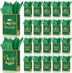 Nezyo 24 Pcs 2024 Graduation Gift Bag with Handle and Tissue Paper 7 x 9 Inch Grad Gift Bag Bulk Congrats Grad Party Favor Bag for High School College University Students Party Supplies (Green)