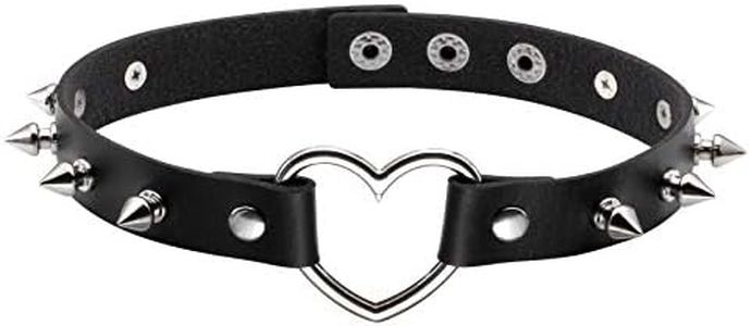 MILAKOO Punk Style Love Heart Collier en Cuir PU Collier Ras du Cou Noir avec Rivets à Pointes