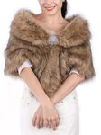 Aukmla Women's Brown Faux Fur Shawls and Wraps Wedding Faux Fox Fur Stole Bridal Fur Scarf for Bride and Bridesmaids