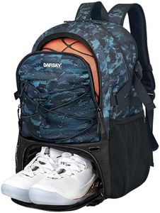 DAFISKY Basketball Backpack, Basketball Bag with Ball Holder Shoes Compartment, Sports Equipment Bag for Soccer Ball, Volleyball, CamoBlue