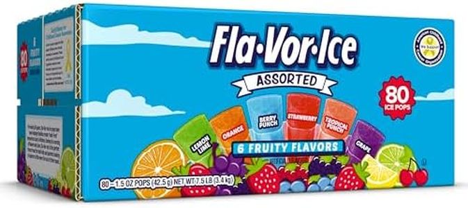 Fla-Vor-Ice Popsicle Variety Pack of 1.5 Oz Freezer Bars, Assorted Flavors, Lemon-Lime, Berry Punch, Grape, Strawberry, Orange, and Tropical Punch 80 Count