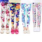 4 Pack Kids Girls Pants Floral Pattern Stretch Leggings10-11YearsA01