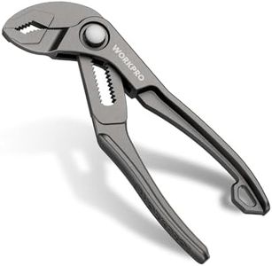 WORKPRO Mini Water Pump Pliers, 4-Inch Groove Joint Pliers, Fast Adjustable Tongue and Groove Plier with 15-Position Push-Lock, V-Jaw for Multi-Surface Grip, EDC Plier for Tight Spaces & Versatile Use