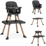 Dream On Me Luna 4-in-1 Convertible High Chair – Transforms into a Booster & Toddler Seat, Then into a Toddler Chair & Table, 5-Point Safety Harness, Adjustable Tray, Anti-Skid Padded Feet – Black