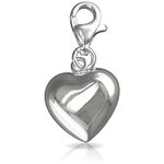 Plain Puffed Heart Sterling Silver Clip-On Clasp Charm for Women Ladies Girls - 925 Sterling Silver - Fits European Charm Bracelets & Necklaces - Thomas Sabo Style