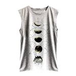 Lazzboy Women Tank Top Moon Cycle/Cat/Fox/Feather Sleeveless Round Neck Vest Camis Size 8-16 Loose Ladies Blouse Shirt(L(12),Grey-Moon)